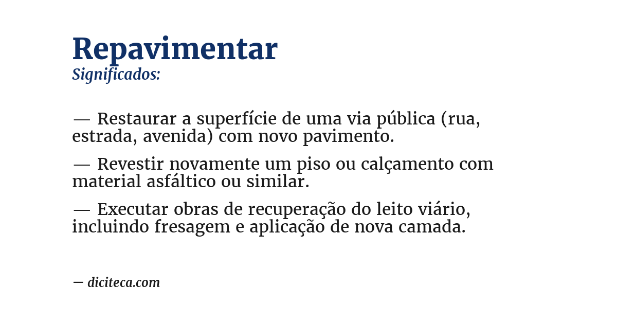 Significado de repavimentar