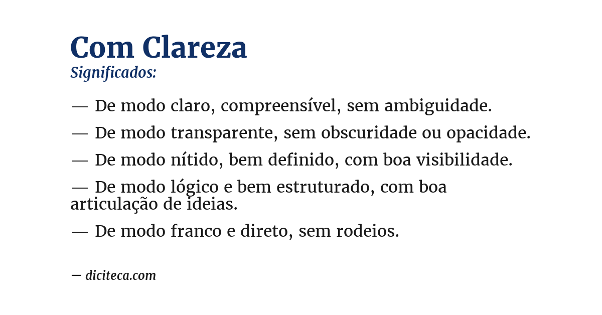 Significado de com clareza