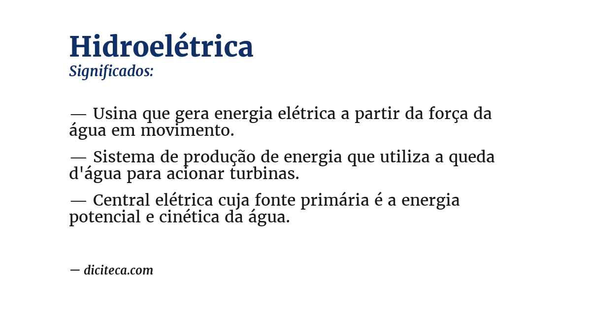 Significado de hidroelétrica