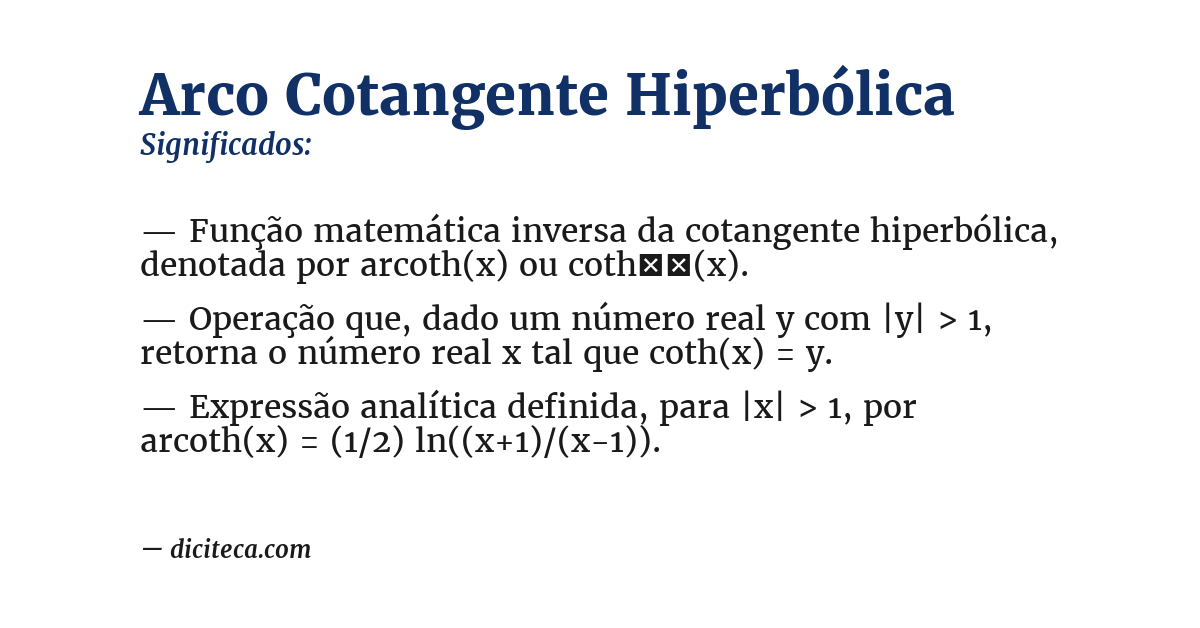 Significado de arco cotangente hiperbólica