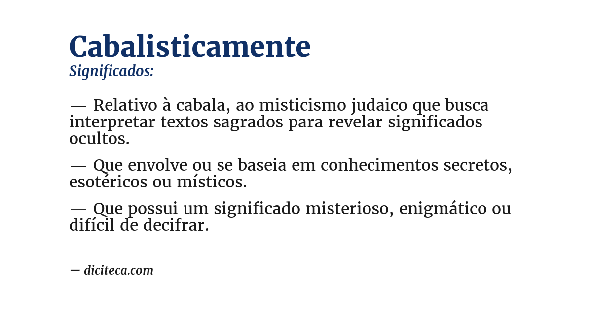 Significado de cabalisticamente