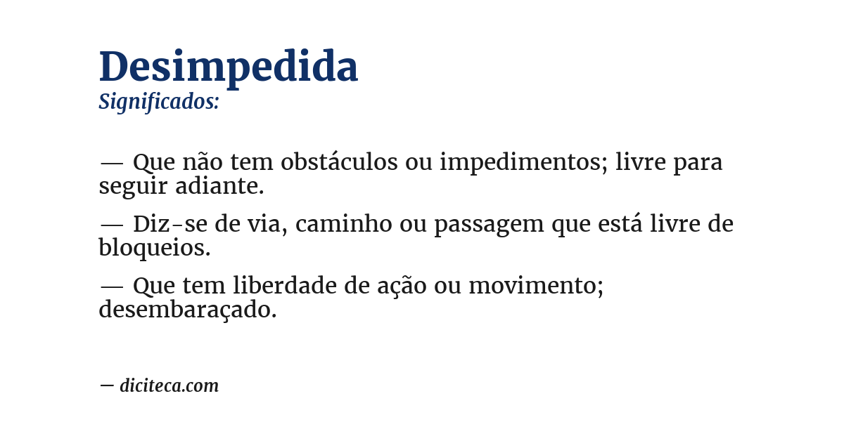 Significado de desimpedida