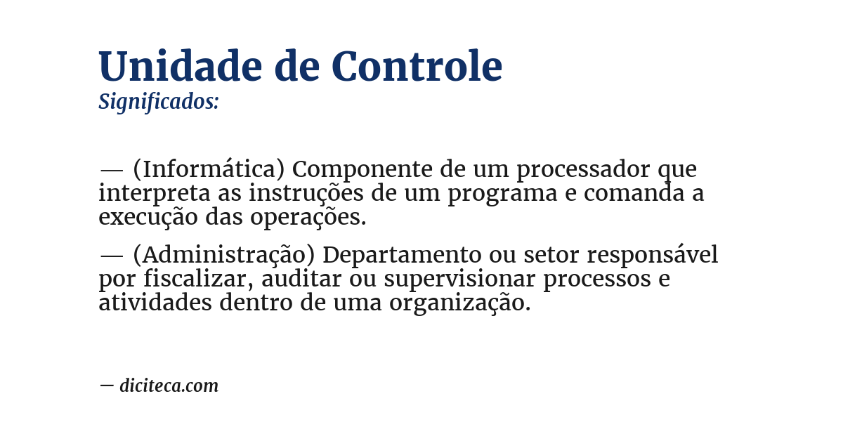 Significado de unidade de controle