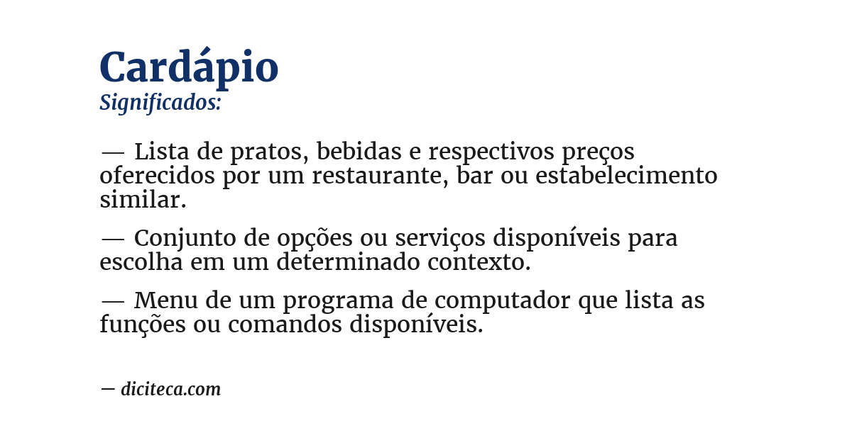 Significado de cardápio