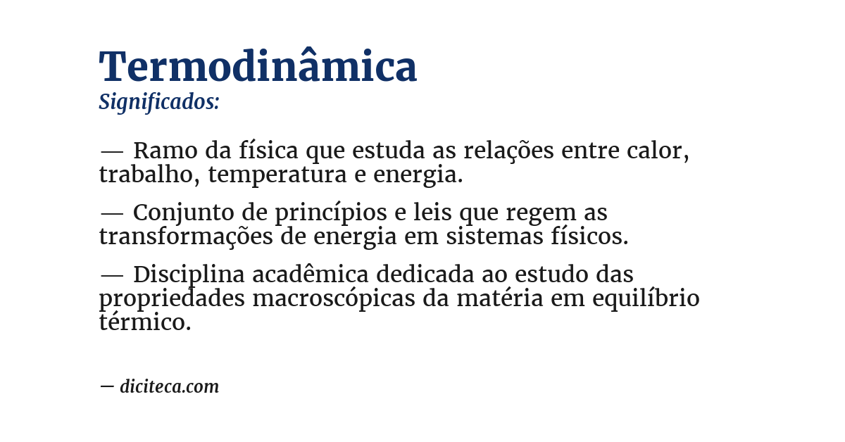Significado de termodinâmica