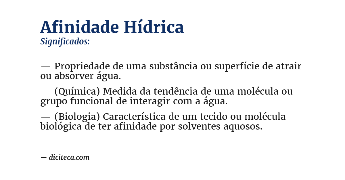 Significado de afinidade hídrica