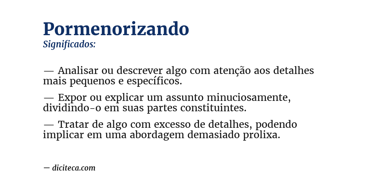 Significado de pormenorizando