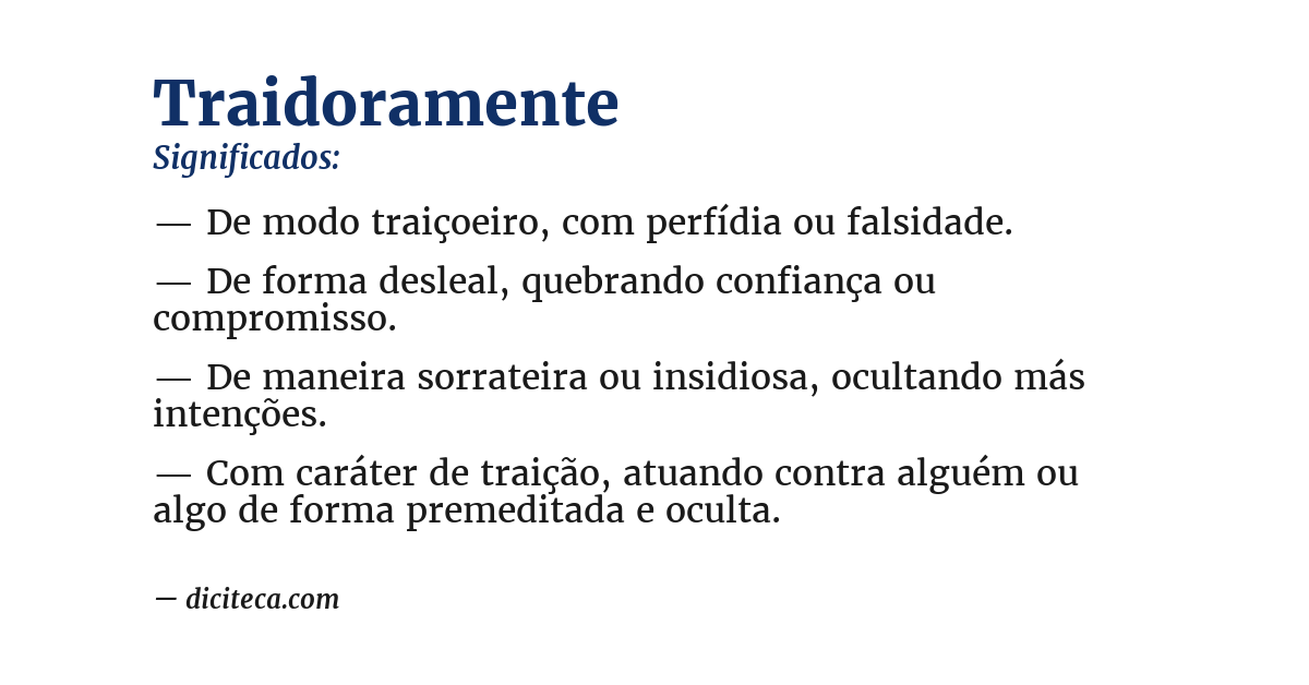 Significado de traidoramente