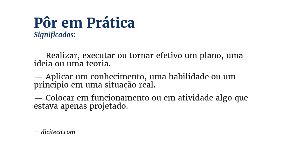 Significado de pôr em prática