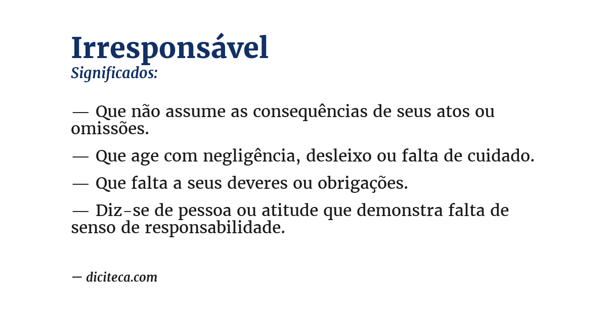 Significado de irresponsável
