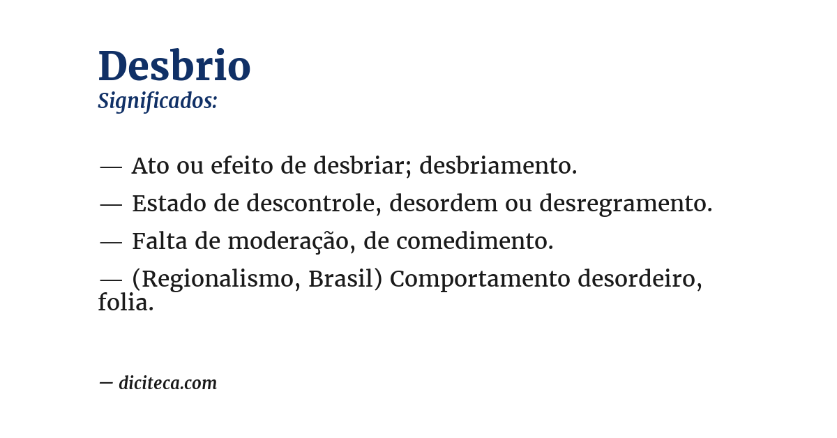 Significado de desbrio