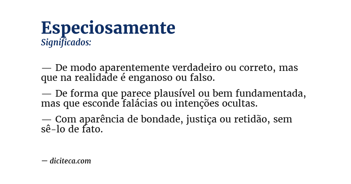 Significado de especiosamente