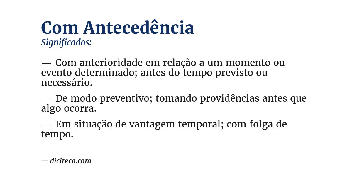 Significado de com antecedência