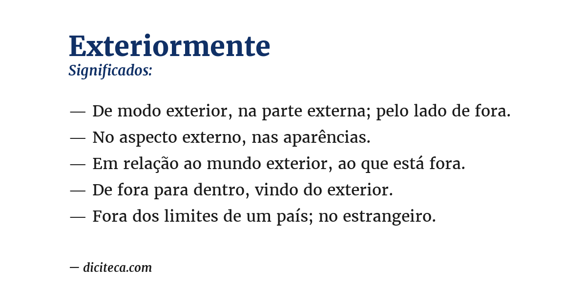 Significado de exteriormente
