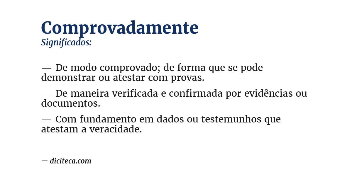 Significado de comprovadamente