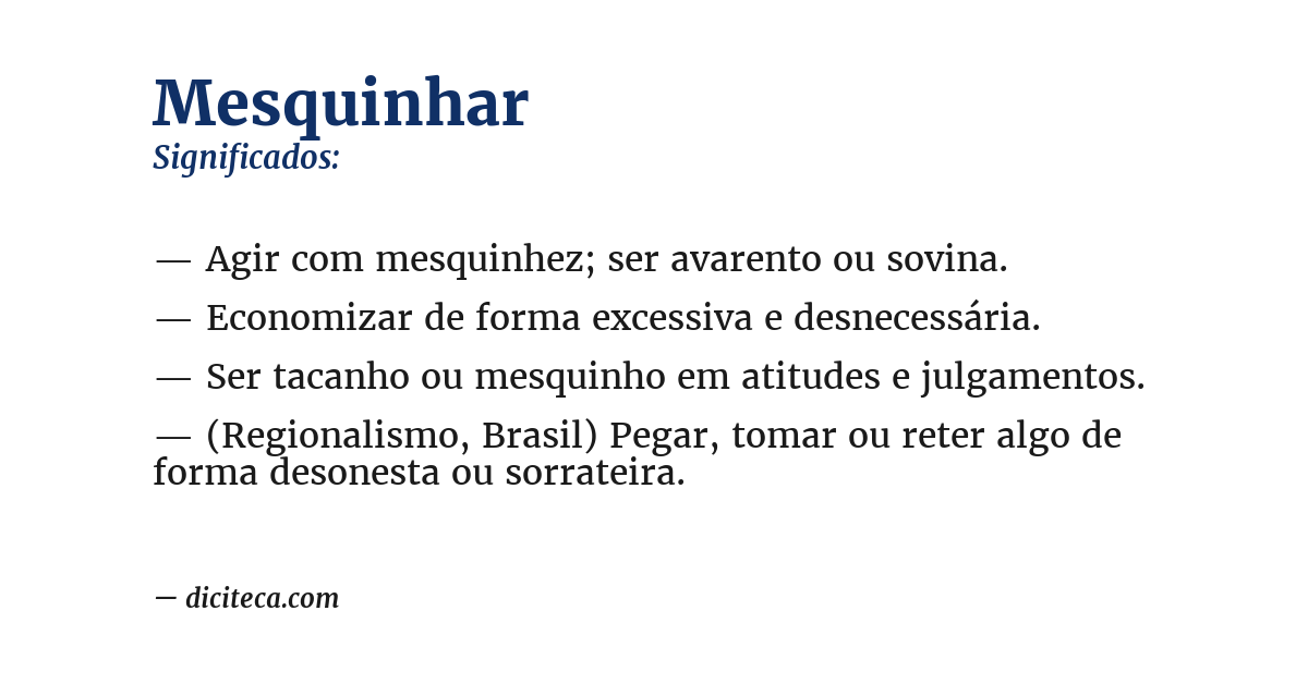 Significado de mesquinhar