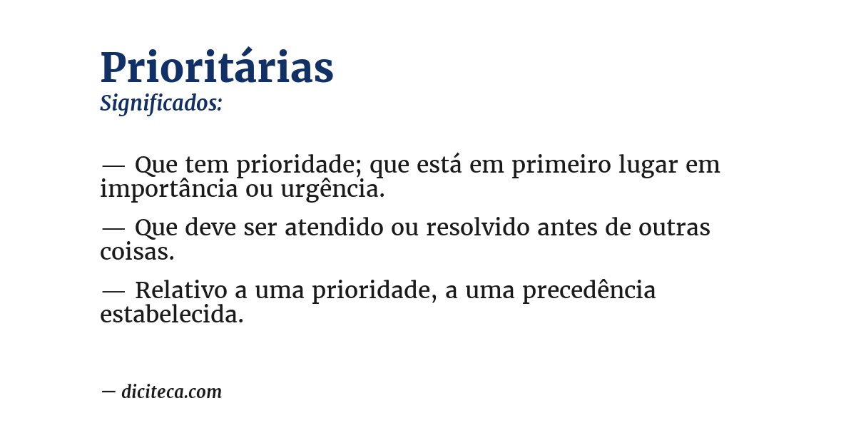 Significado de prioritárias