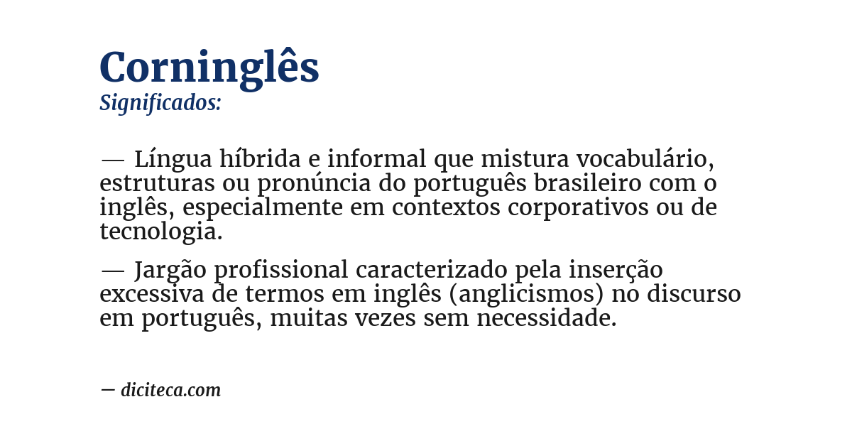 Significado de corninglês