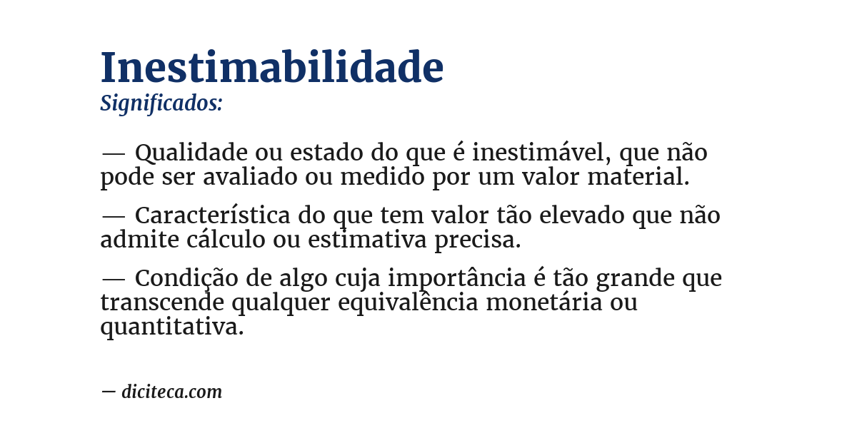 Significado de inestimabilidade